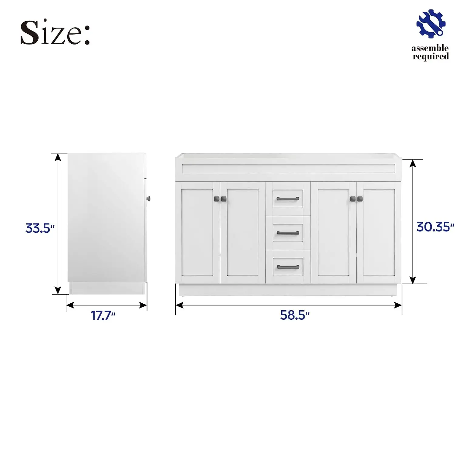 Modern Wood Bathroom Vanity w/Double Undermount Sink, Matte Black Faucet Drain, White Painted Surface, 60