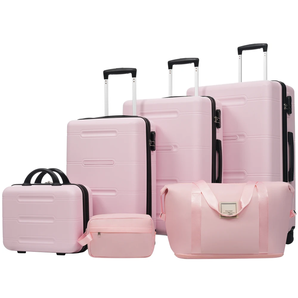 

20/24/28 Inch Luggage Set 6PCS Lightweight Suitcase with 14" Cosmetic Case Toiletry Bag Double Spinner Wheels Combination Lock