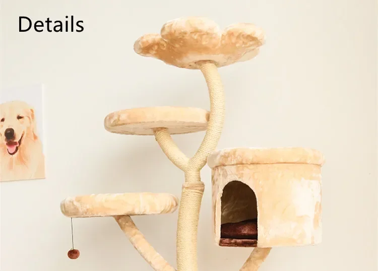 Hot SalesBeige Big Multi Layer Solid Wood Large Luxury Pet Toy Furniture Cat Frame Cat Villa