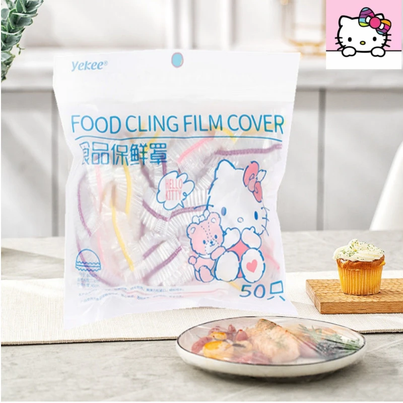 

hello kitty sanrio colorful cling film cover household refrigerator dust cover kitchen elastic mouth bowl 100pcs storage bag