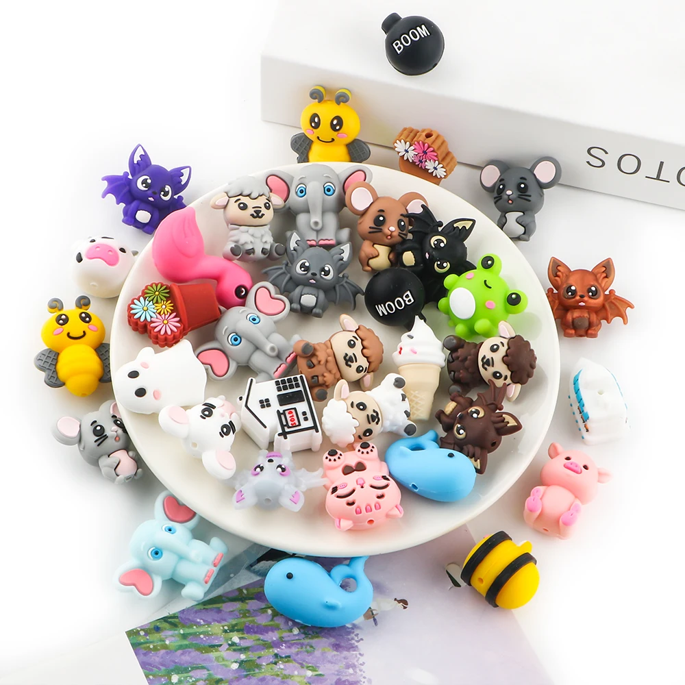 5/10pcs 3D Stereoscopic Animal Silicone Focal Bead For Making DIY Keychain Pen Backpack pendant Bracelet Etc Handmade Products ﻿