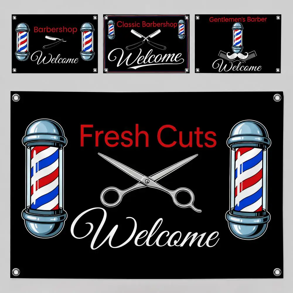 Barber Shop Classic Vintage 80s Style Flags Home Yard & Garden Decor Banner - Indoor Outdoor Wall Hanging Flag