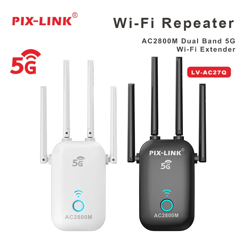 

PIX-LINK Wireless 5G/ 2.4G WiFi Repeater AC2800 Router Wifi Booster Dual Band Long Range Extender Signal Amplifier RepeaterAC27Q