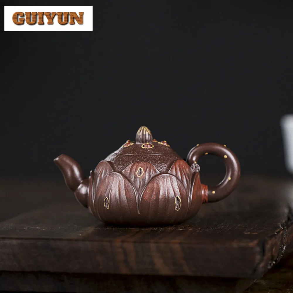 100ml Chinese Yixing Purple Clay Pot Handmade Lotus Flower Teapot Mini Raw Ore Mud Tea Brewing Kettle Zisha Teaset Tea Services