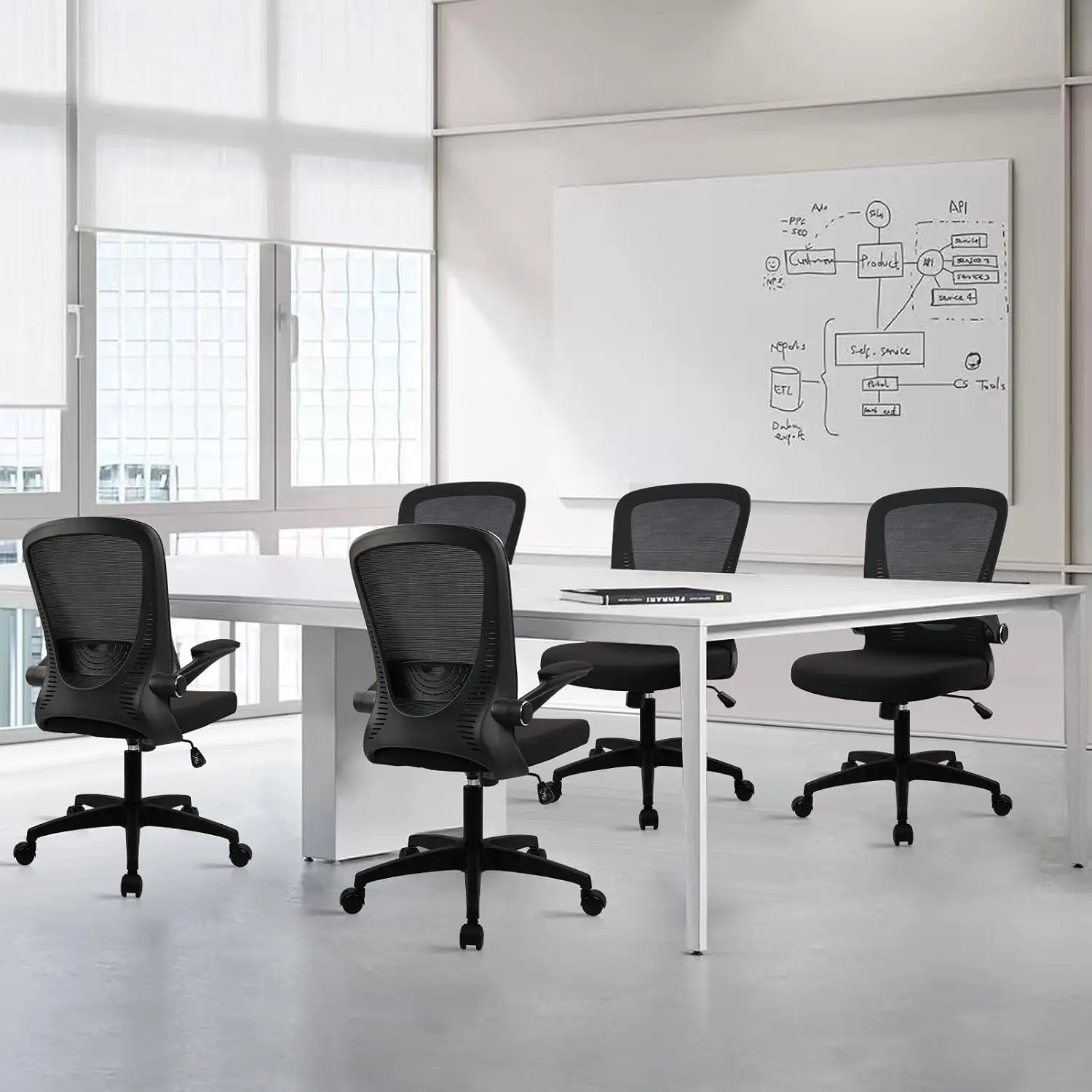 Ergonomic Mesh Office Chair Flip Up Arms Lumbar Support Adjustable Swivel Rolling Task Chair Home Office Study Black, Customized