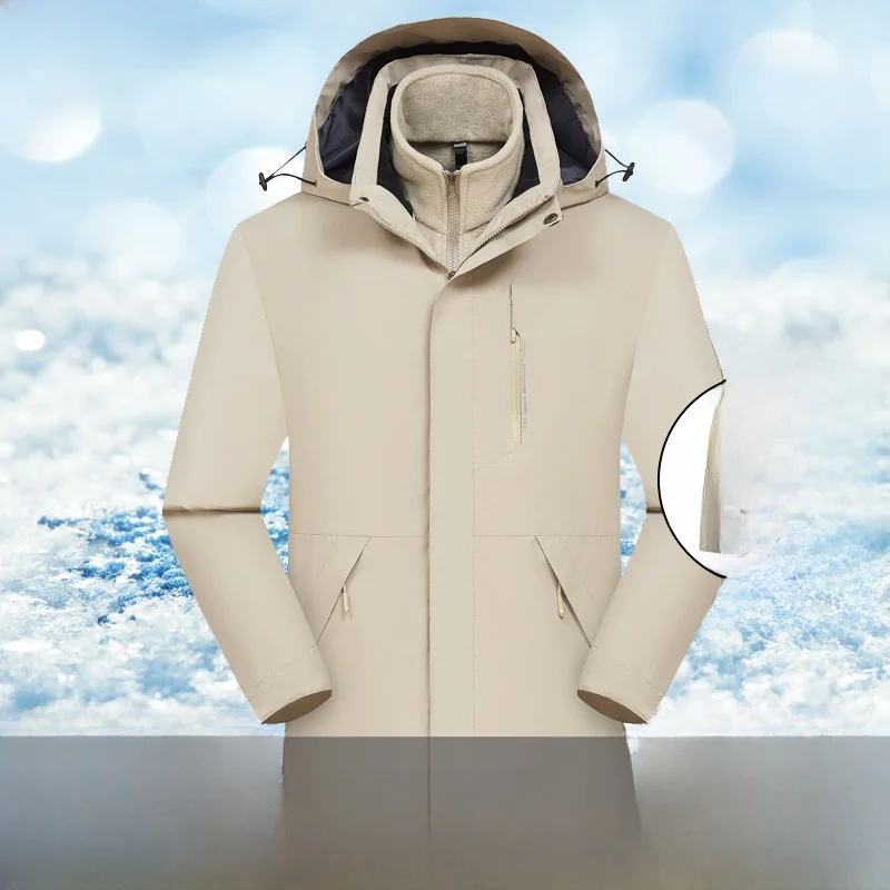 

Thiened Fce Lined Tee-in-One Detachable Men's And Women's Casual Hiking Jaet Outdoor Autumn Winter Clothing Set