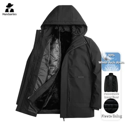 Winter 90% Down Jacket Men's Luxury Business Detachable Fleece Liner Parkas Korean Style Thick White Duck Down Warm Hooded Coat