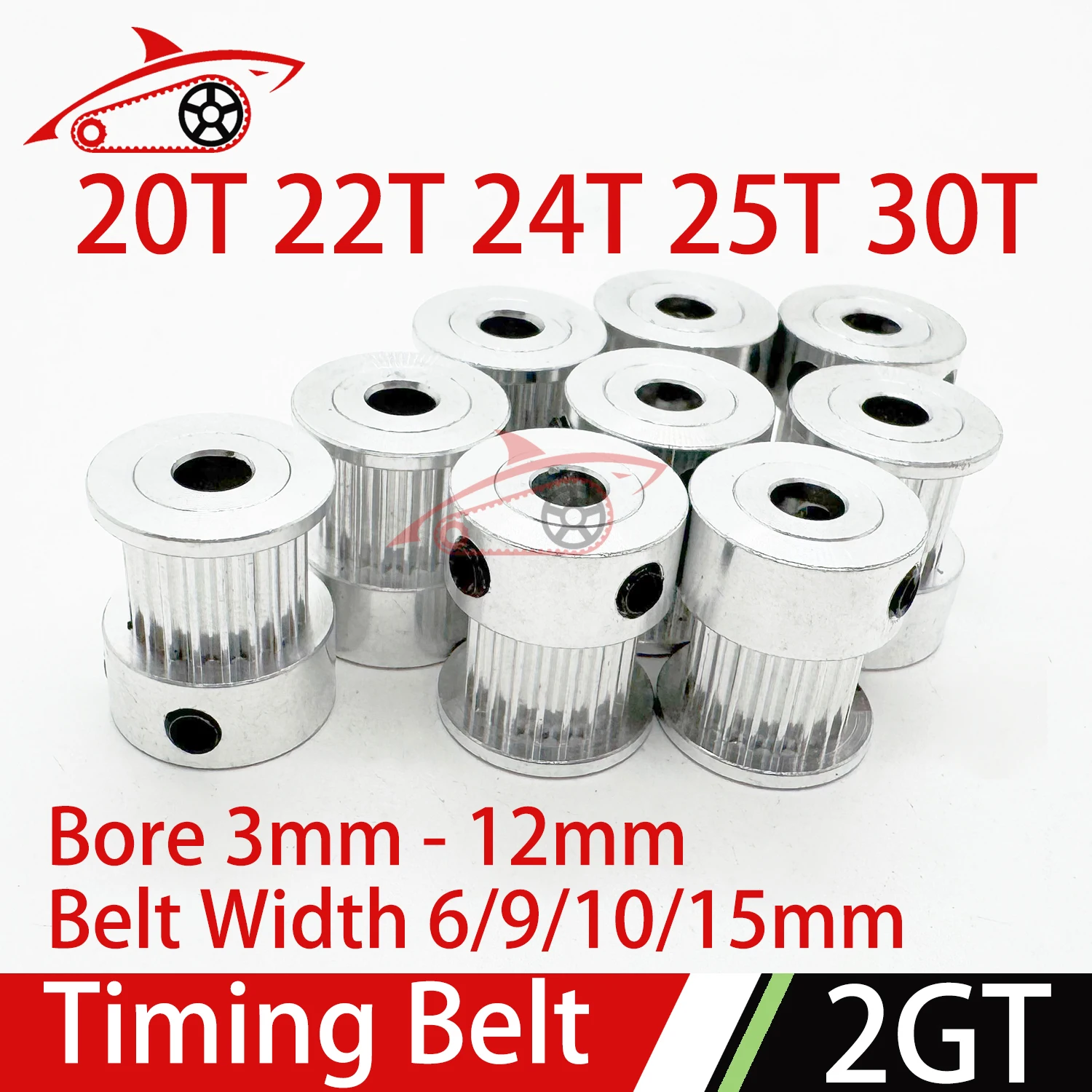 2GT 20T 22T 24T 25T 30Teeth Timing Pulley Bore 3-12mm Belt Width 6/9/10/15mm GT2 Synchronous Timing Pulley 20Teeth 24Teeth 2M