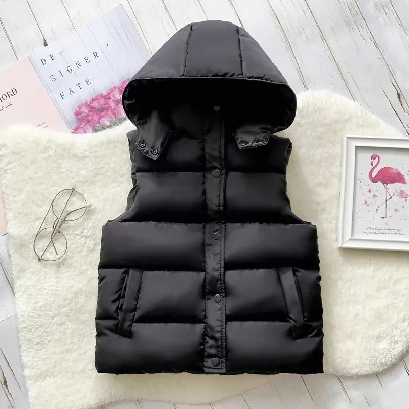 1-12Y Winter Warm Sleeveless Jacket For Children Jacket Thicken Hooded Vest For Boys Girls Kids Waistcoat Coat Insulated Vest