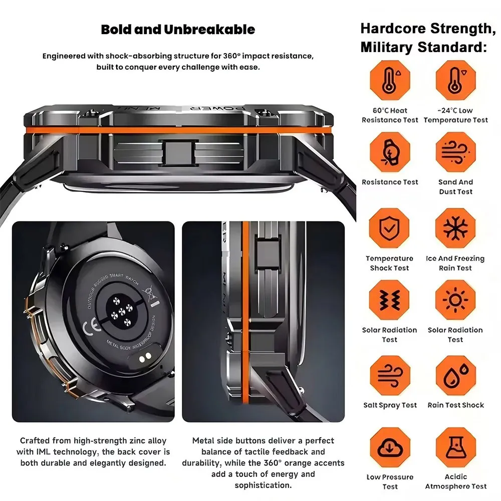 2025 New Military Sports Smart Watch Men Outdoor GPS Compass Built-in Dual-Band GNSS Altimeter 10ATM Bluetooth Call Capability