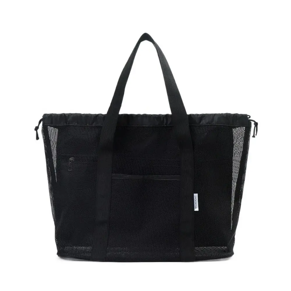 Practical Drawstring Mesh Shower Bag Hand-held Large Capacity Beach Tote Bag Handbag Collapsible Cosmetic Organizer Case Camping