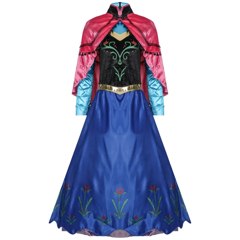 Frozen Anna Princess Long Dress Adults Snow Queen Elsa Cosplay Costume Fairy Tale Party Dresses for Women Halloween Fancy Dress