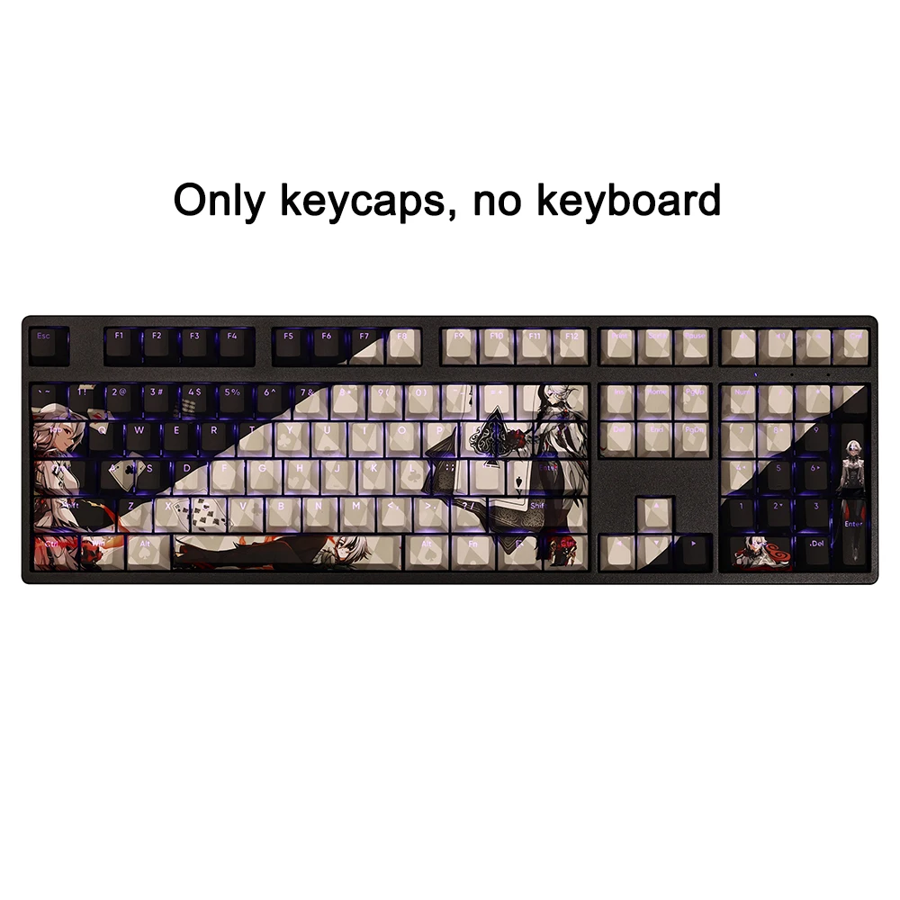 108 Keys/set Genshin impact Keycaps Arlecchino The Knave Keycap PBT Dye Subbed Keycaps Anime Gaming Key Caps For ANSI 61 87 104