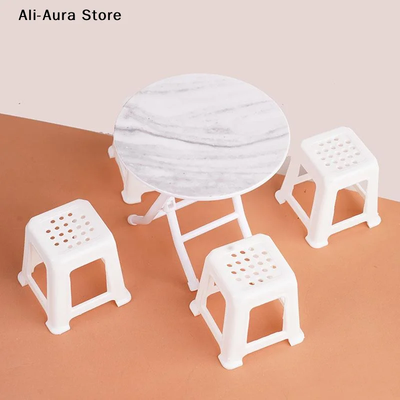 1/12 Dollhouse Simulation Table Chairs Model Set Dollhouse Mini Furniture Decoration Dolls House Accessories Pretend Play Toy