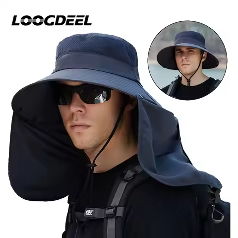 LOOGDEEL ummer Wide Brim Sun Hat with Neck Flap for Men Women Adjustable Outdoor 50+UPF Protection Safari Cap Hiking