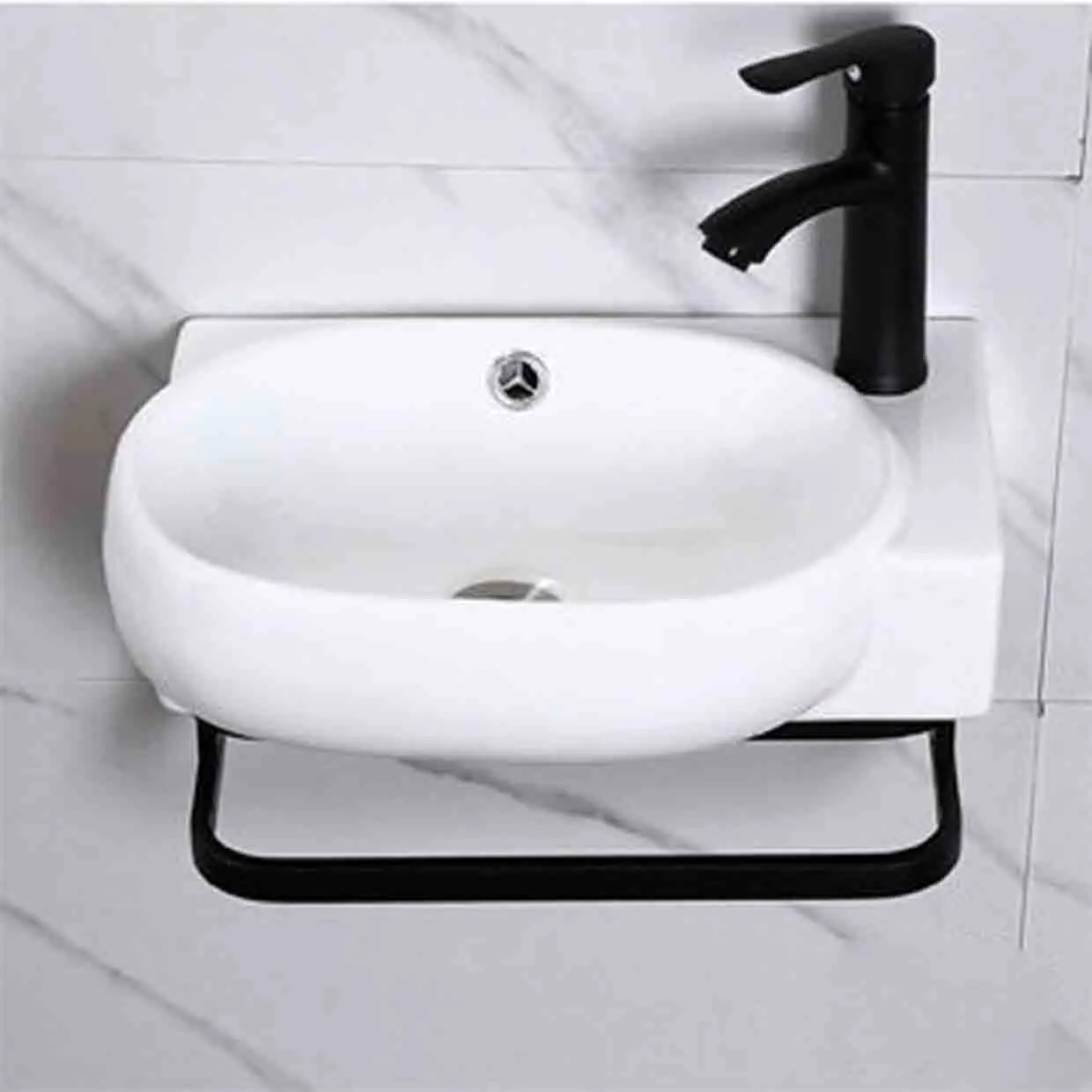 White Ceramic Wall-Hung Sinks With Towel Rack Small Apartment Bathroom Mini Corner Washbasin Balcony Hand-wash Basin With Faucet