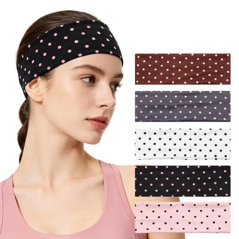 Polka Dot Stretchy Headbands 5/8Pcs Sweat Absorbent Fashion Sports Headwear for Fitness Dancing Makeup