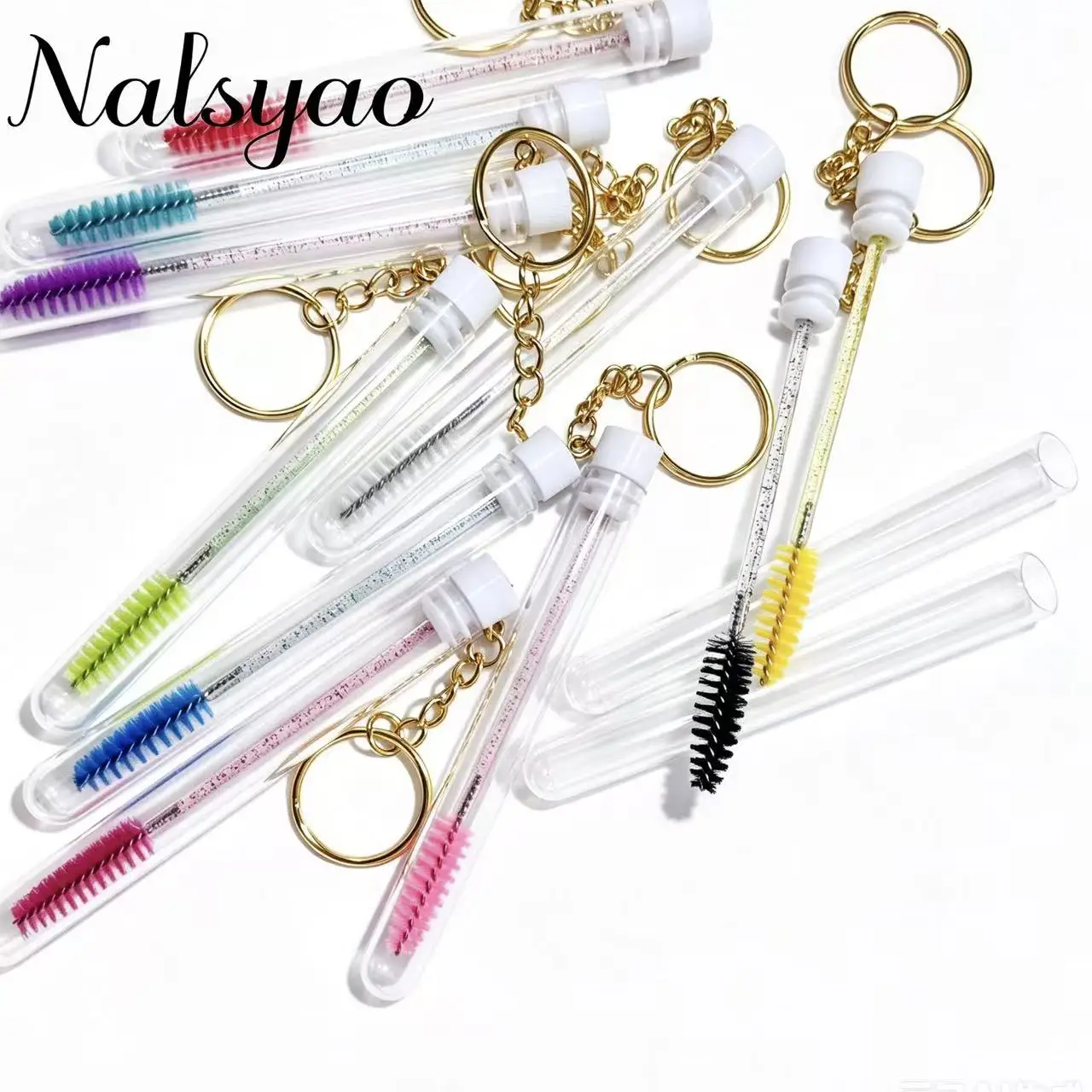 For Women Lash Extension Micro Comb Container Makeup Tools 10 Pcs Tube Eyelash Brush With Gold Keychain Glitter Mascara Wand