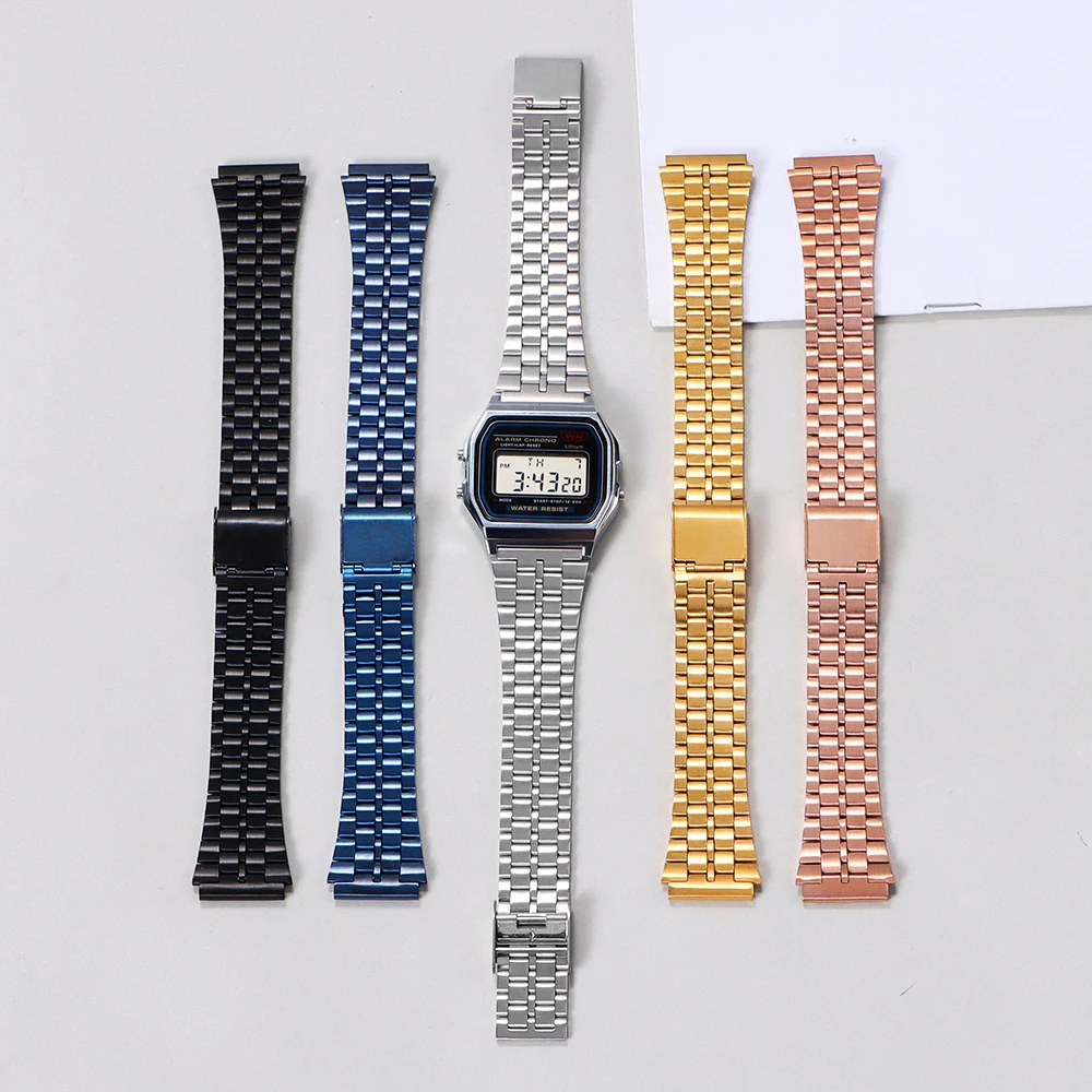 18mm for Casio F-91W Stainless Steel Watchband for SGW400 F91W F84 F105/108/A158W/168 AE1200/1300 Vintage Steel Wrist Bracelet