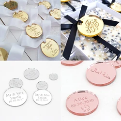 Etiqueta redonda de acrílico con nombre personalizado, decoración de mesa de fiesta de compromiso y boda, regalos personalizados, oro/plata, 30/50/100 piezas