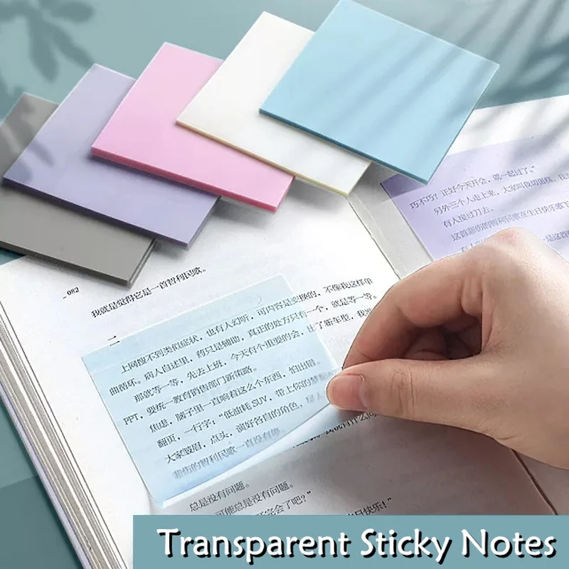 50 Sheets Creative Transparent PET Memo Pad Posted It Sticky Notes Planner Sticker Notepad School Office Supplies Stationery