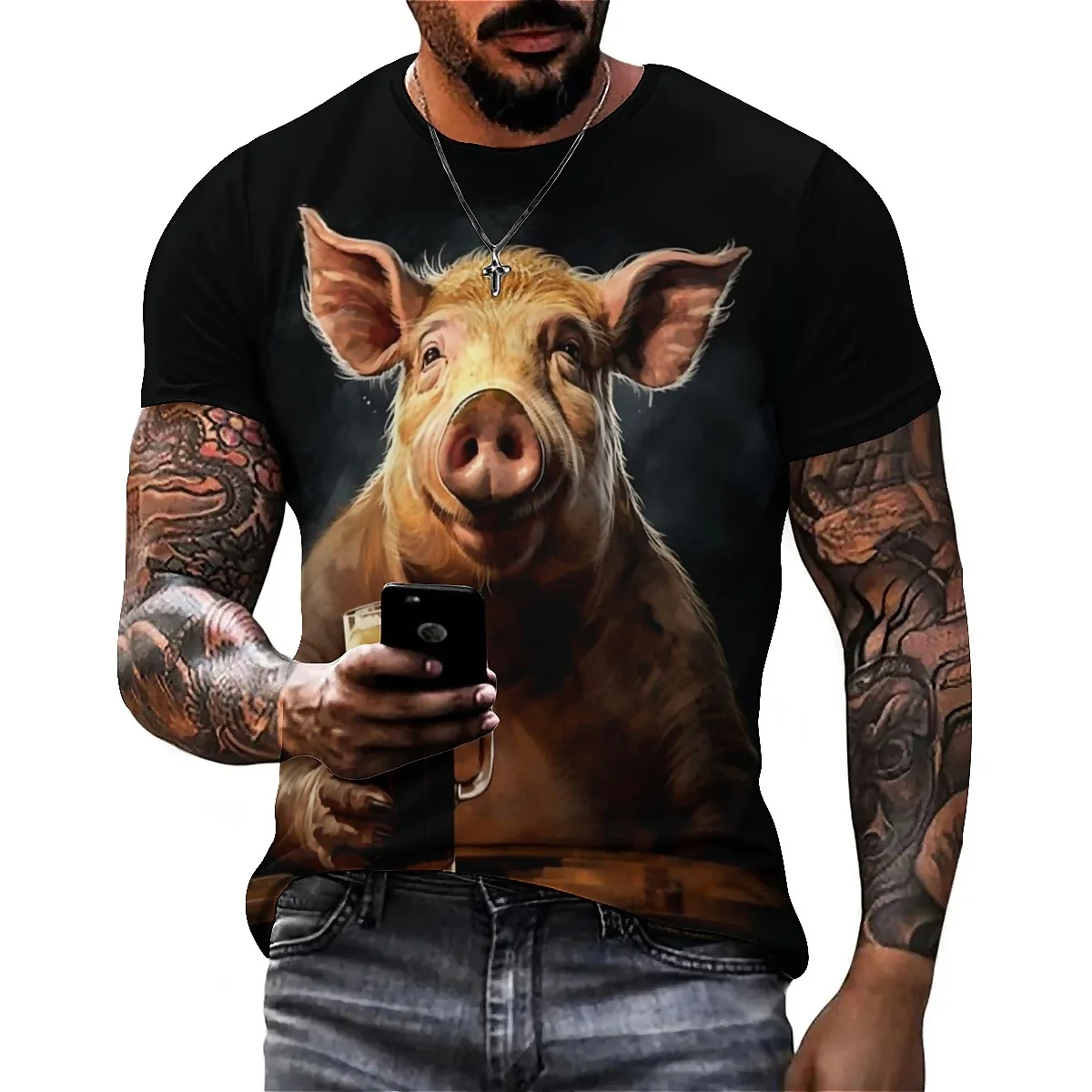 Men's 3D Printed Short Sleeve T-Shirt - Four-Season Tie-Dye Craft, Basic Tee Top