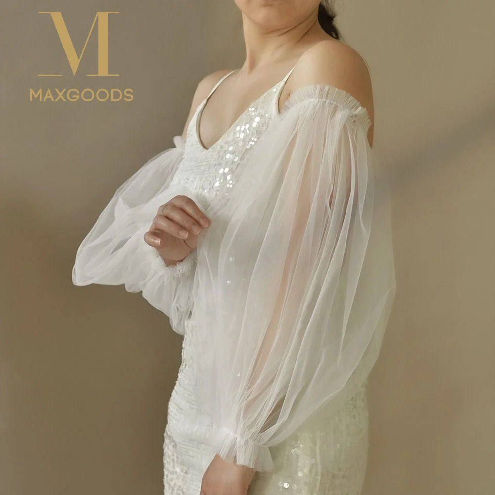 

Elegant Detachable Bridal Arm Sleeves Elastic Cuff Breathable Pleated Wedding Arm Covers Lantern Long Sleeves Bridal Party