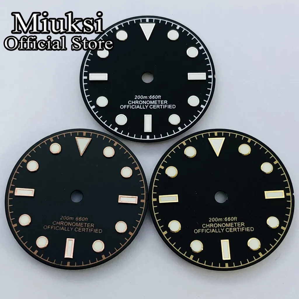 Miuksi 29mm black blue white watch dial luminous fit NH35 NH36 ETA2824 2836 Mingzhu DG2813 3804 Miyota8205 8215 PT5000 movement