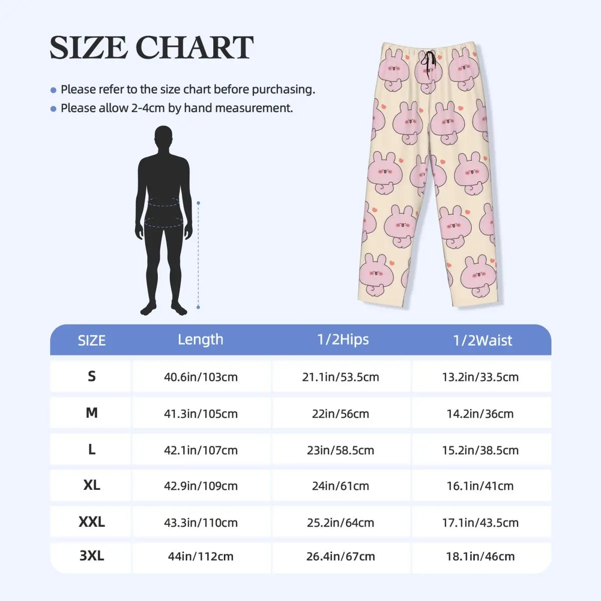 Custom Men Asamimichan Pajama Pants Print Cute Rabbit Sleep Sleepwear Bottoms with Pockets