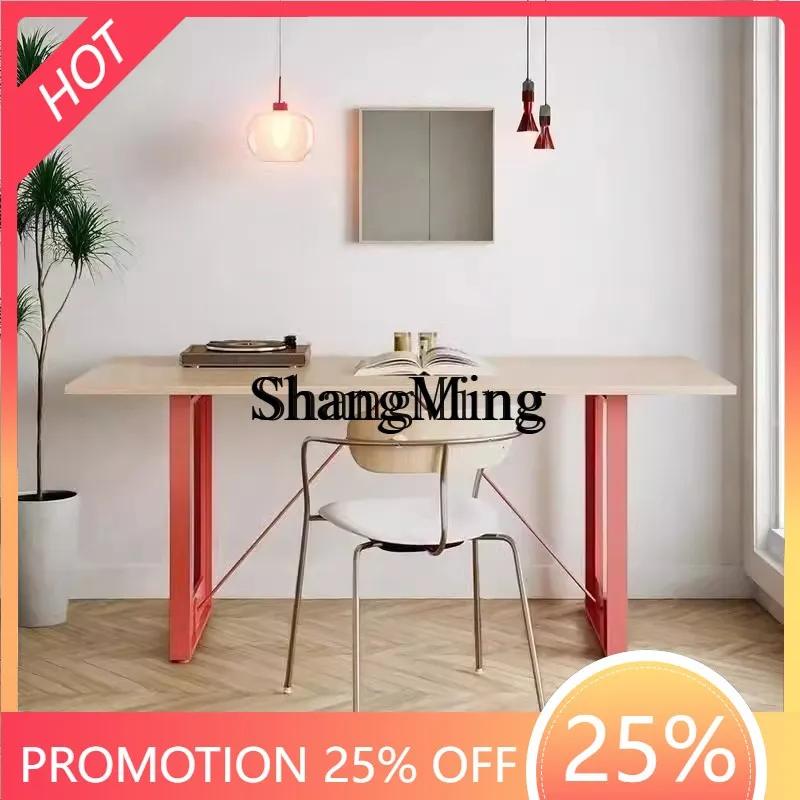 

FG good-looking Vintage Style Birch Ocean Board Minimalist Office Desk Solid Wood Conference Long Table Simple Work Desk