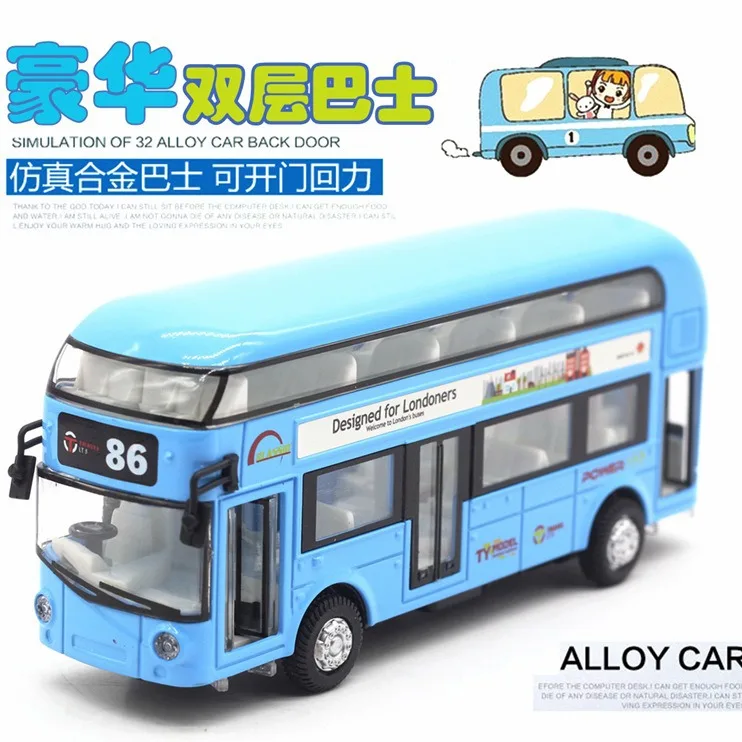Ônibus turístico de camada dupla de liga, ônibus com ar condicionado, modelo de ônibus urbano, carro de brinquedo infantil com som e luz