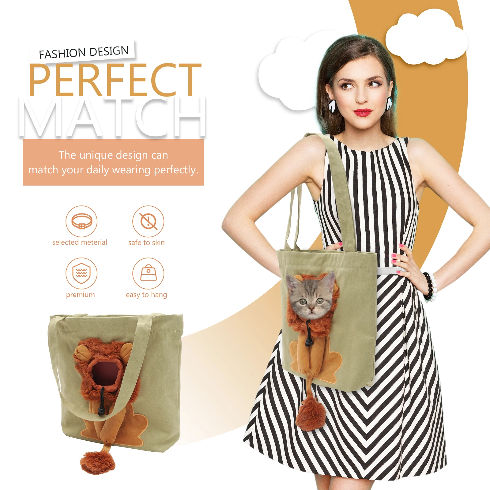 

Small Lion Shoulder Lightweight Cat Travel Carrier Dog Canvas Pet Bag Foldable Kitten Carrier Small Animal Tote Large Carriers