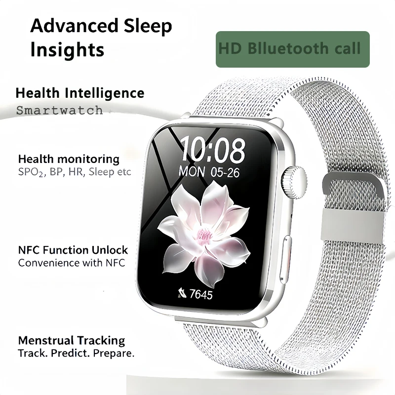 

2025New NFC Smat Watch Women 1.85-inch Blood Pressure Heart Rate Bluetooth Call Female Health Smarwatches Ladies For Android IOS