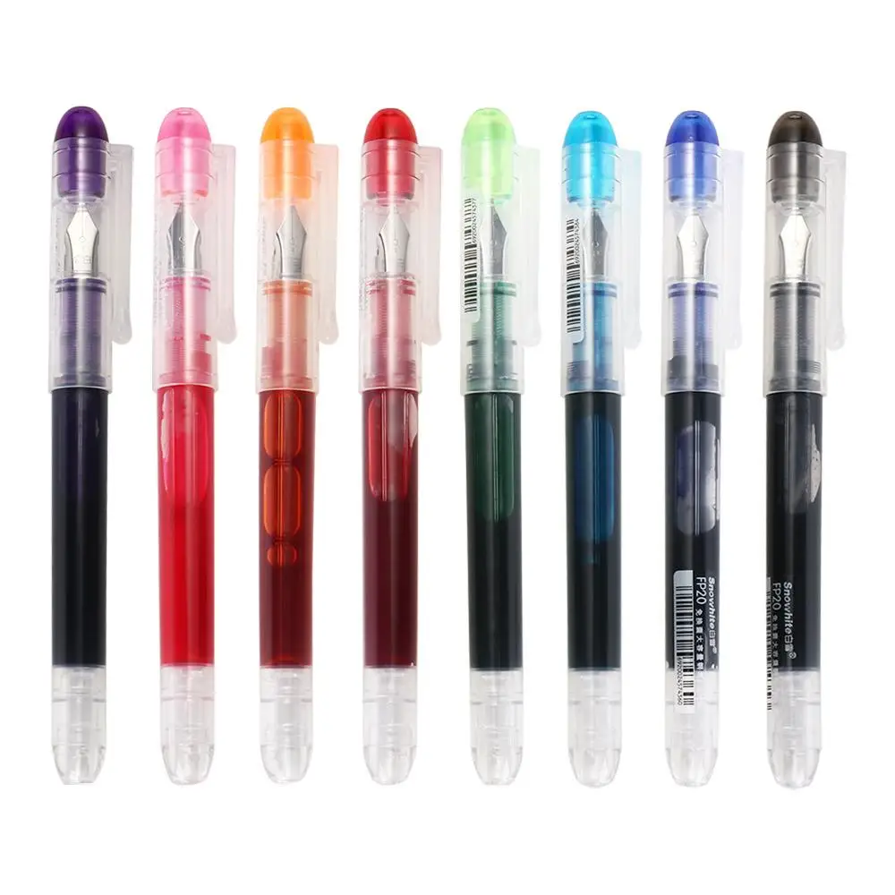 Fashion Large Capacity Fountain Pen F Nib Quick-Drying Writing Ink Pens 8 Colors Stationery Straight Liquid Pen Children