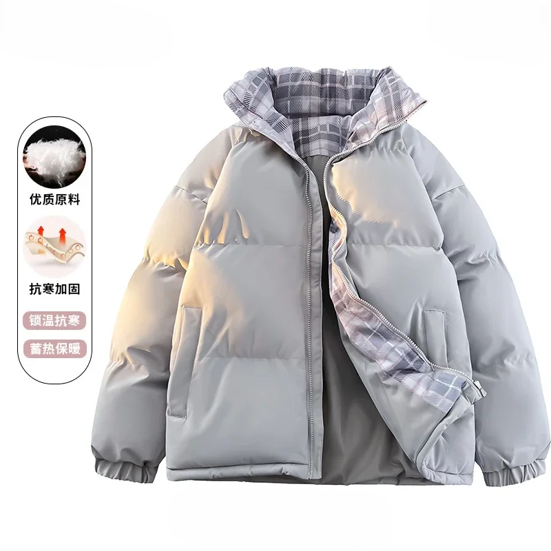 سترة قطنية للنساء فضفاضة وسميكة وياقة واقفة وجيب قصير وسحاب وأكمام طويلة