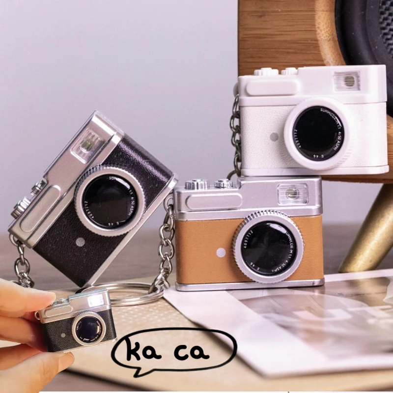 Vintage Mini Camera Keychain Pendant Model Luminous Sound Small Camera Key Chain Creative Dual Purpose Hanging Toy Gift Keyring