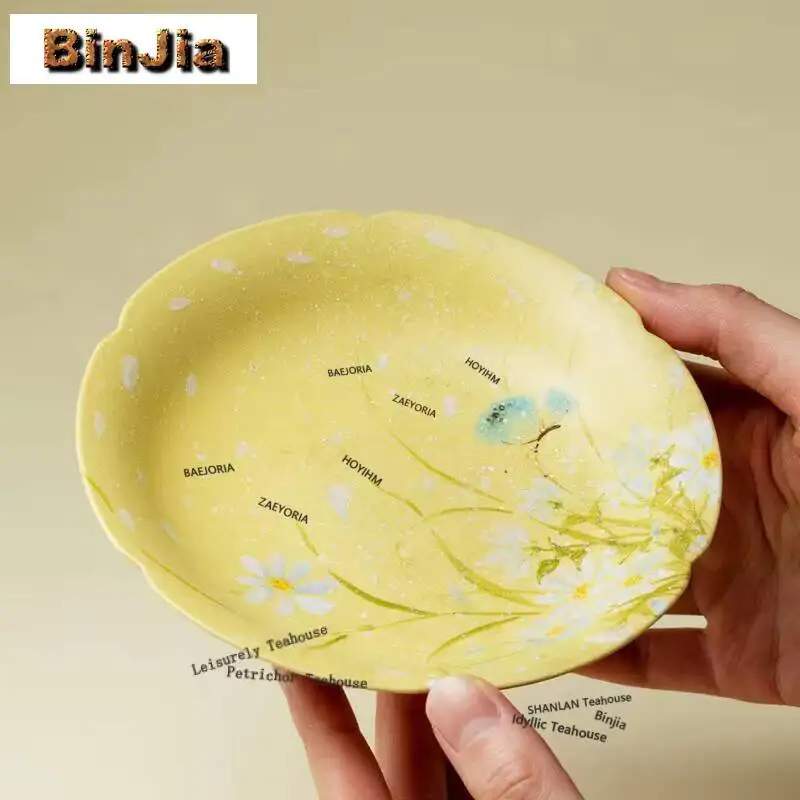 Hand-drawn Daisy Pot Bearing Holder Teacup Anti-scald Mat Dry Soaking Table Tea Tray Coasters Chinese Tea Set Accessories Craft