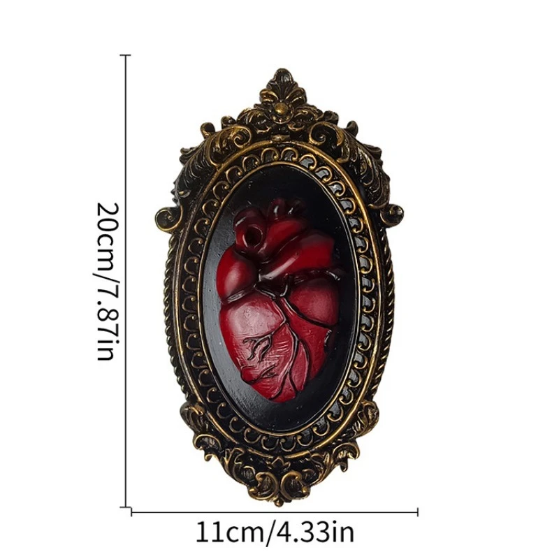 Gothic Style Vintage Simulation Anatomical Heart Resin Wall Hanging Ornament, Creepy Dark Themed Wall Sculpture Niche Decoration