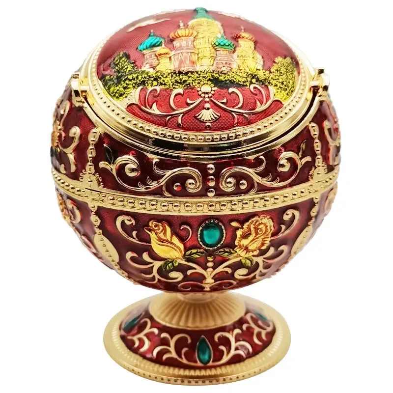 Retro Globe Ashtray Windproof  with Lid Metal Portable Cigarette Car Mini  Embossed Pattern Outdoor Indoor Gift