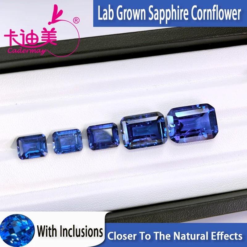 

CADERMAY Royal Blue Emerald Shape Lab Grown Sapphire Loose Stone Beads With Certificate For Jewelry Making DIY