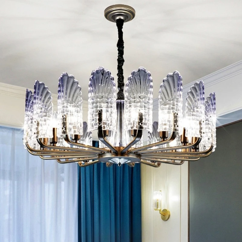 Light luxury glass chandelier, Chinese-style bedroom living room multi-storey re-test building light luxury chandelier