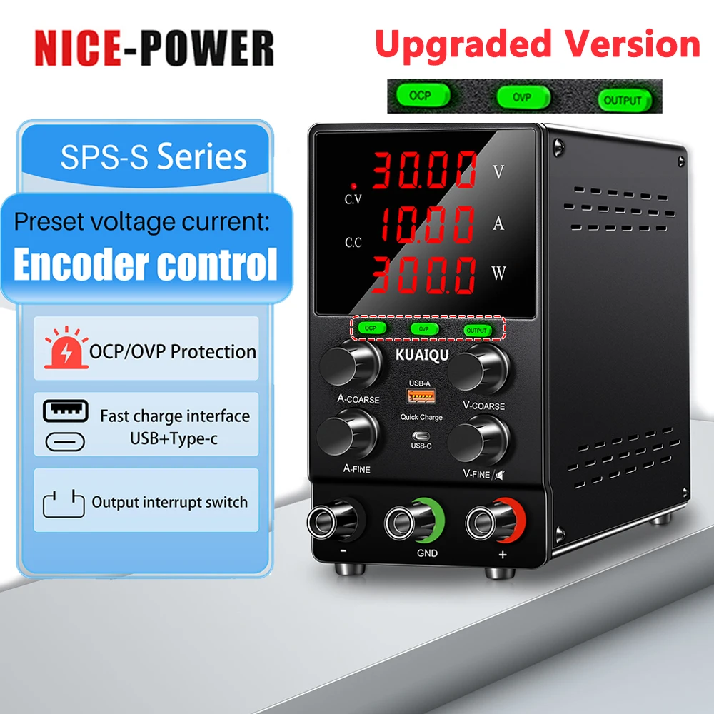 

KUAIQU Latest Upgrade OCP OVP Laboratory Power Supply 30V 10A 60V 5A 120V 3A Adjustable Switching Regulated Bench DC Power Suppl