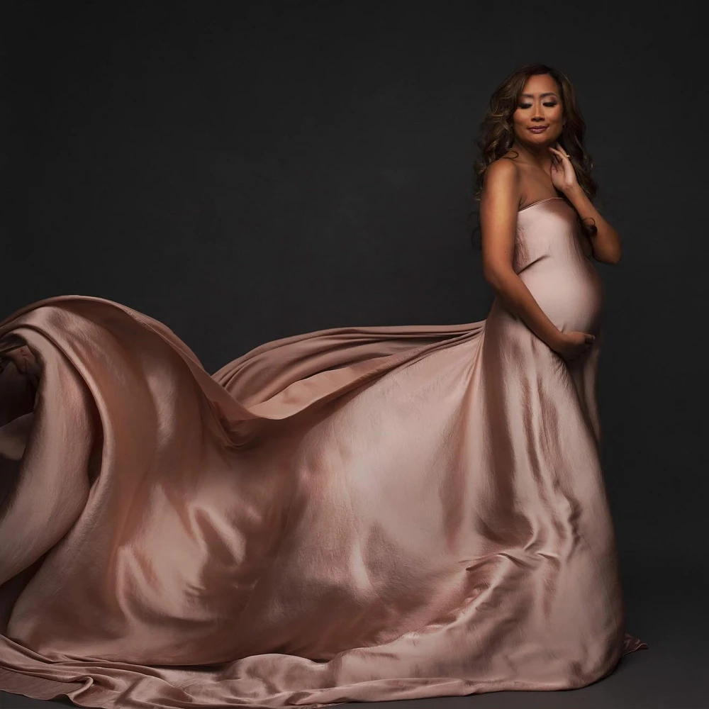 Pregnancy Silk Fabric Gown Maternity Photography Props Satin Cloth Solid Color Tossing Flowing DIY Woman Photo Shoot Accessories