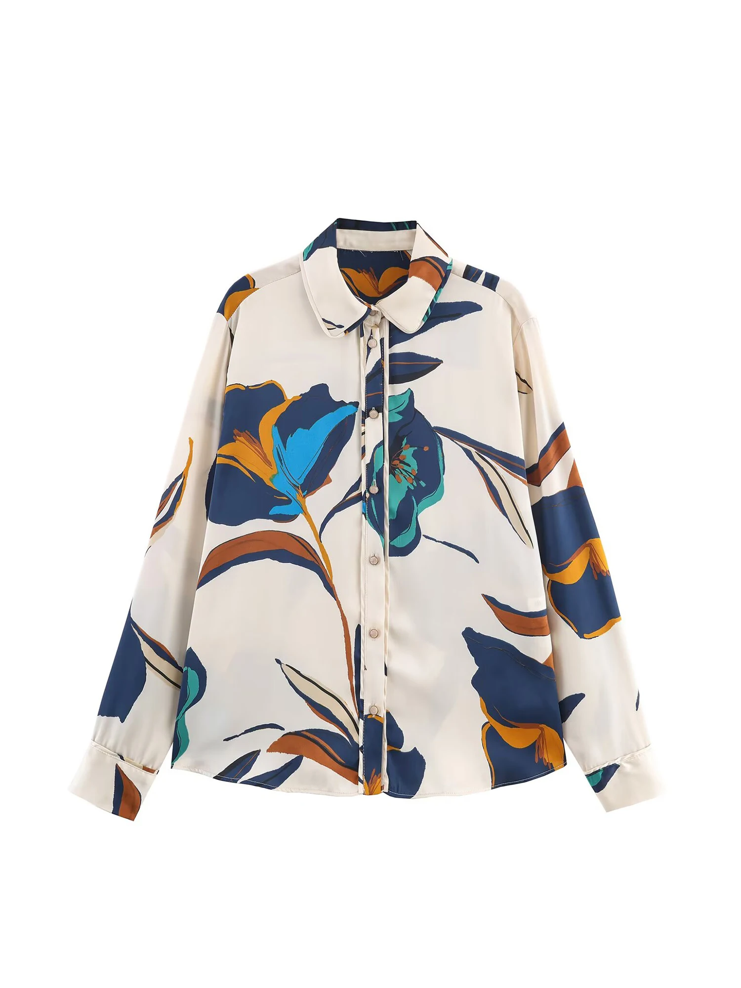 

Women's Polo-Neck Floral Print Shirts and Blouses Vintage Y2k Aesthetic Elegant Fashion 2000s Long Sleeve Shirt Clothes Autumn