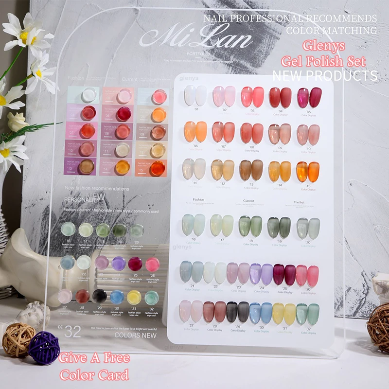 Glenys New Popular Jelly Ice Transparent 32PCS gel nail polish Varnish UV LED Mixed gel Soak Durable Color Nail gel Wholesale