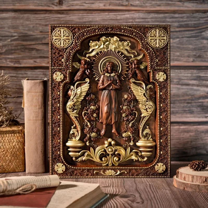 Vintage Jesus Icon of Ascension Wooden Jesus and Lion Home Living Holy Statue