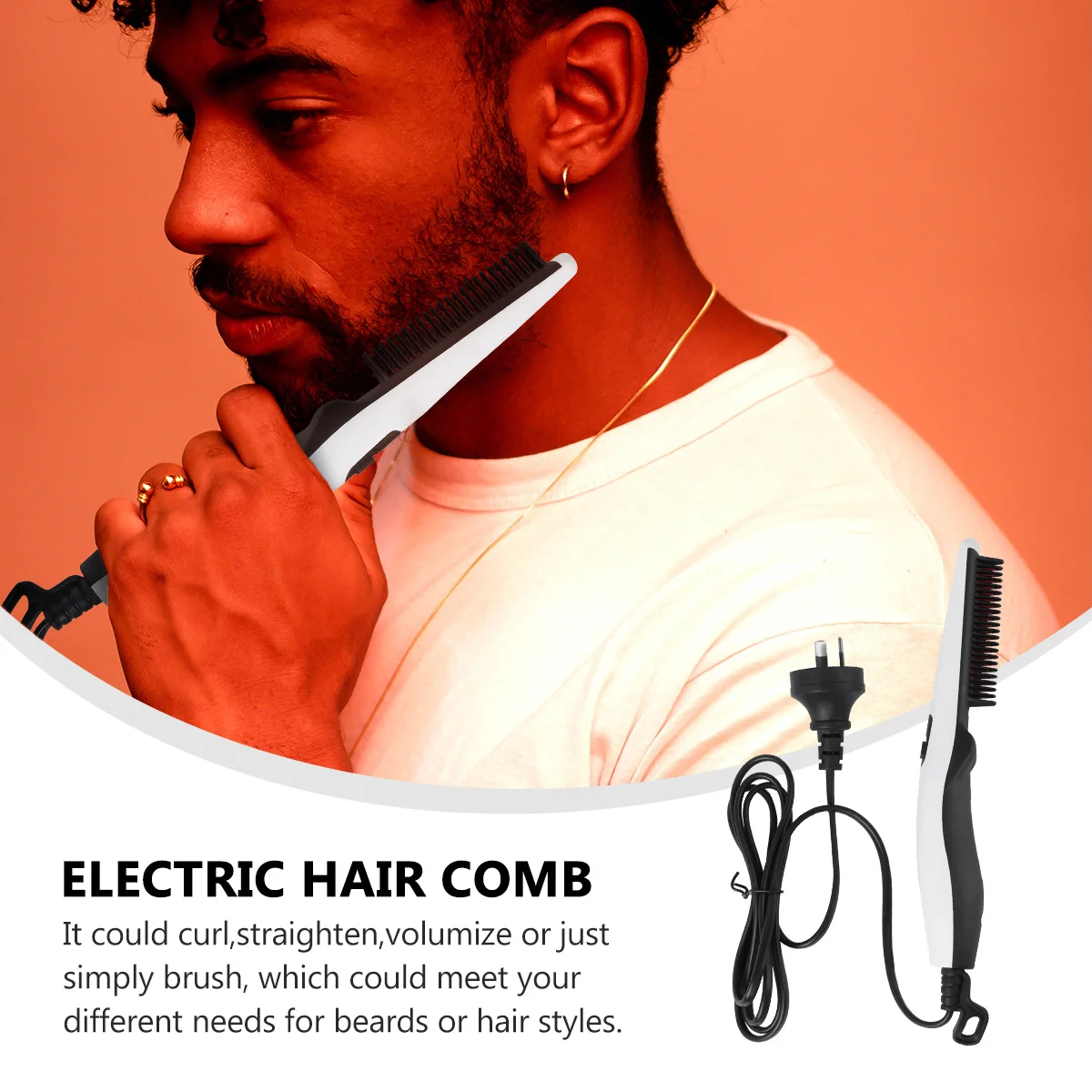 

1 шт., выпрямитель для бороды, портативная расческа для выпрямления волос, быстрый нагрев для мужчин и женщин, дома