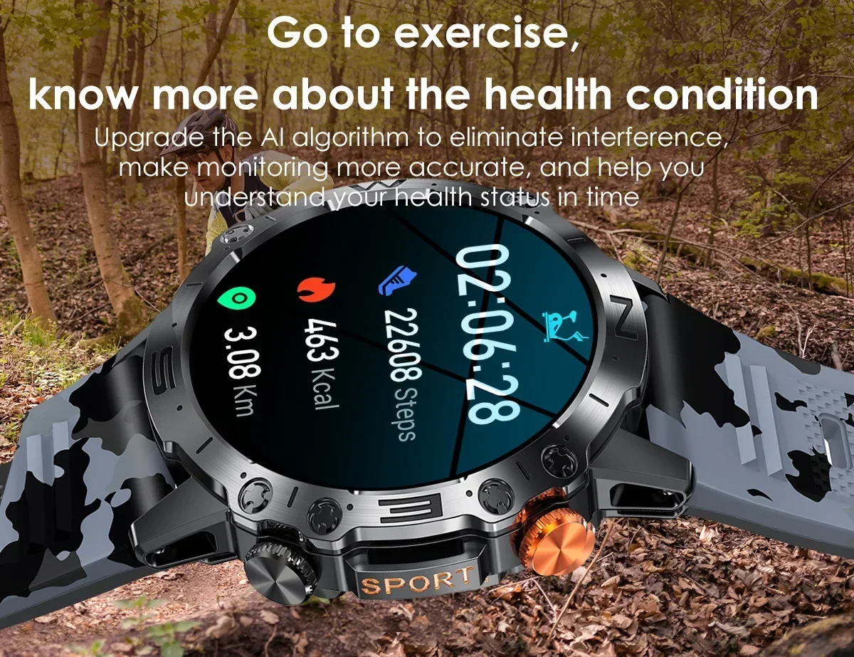 2024 New Military Outdoor Adventure BTCalls Smart Watch Men 1.43 Inch AMOLED Screen 100+Multi-sport Mode Fitness Smart Watches