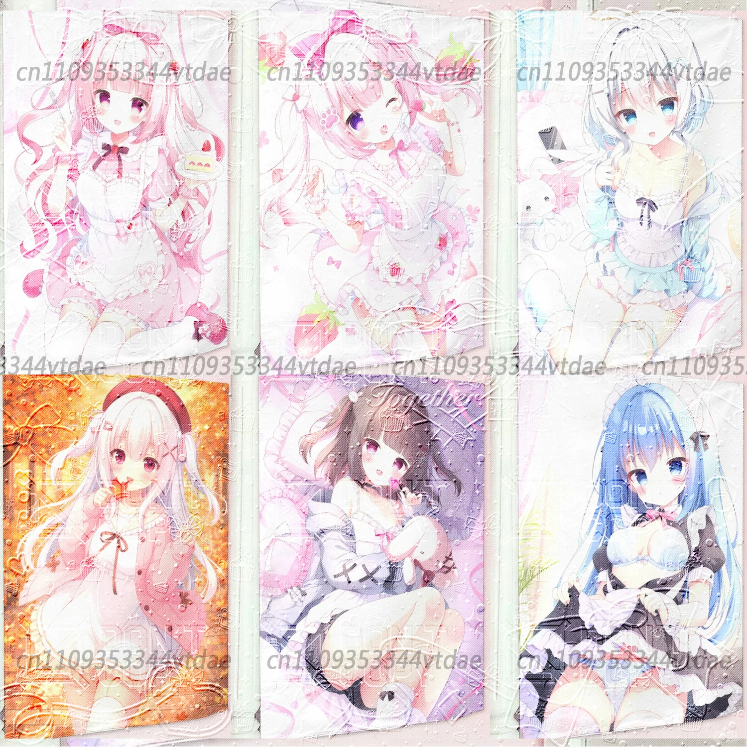 Cute Lolita Maid Tapestry, Pink Strawberry Anime Girl Wall Decor, Aesthetic Background Cloth for Bedroom Living Room