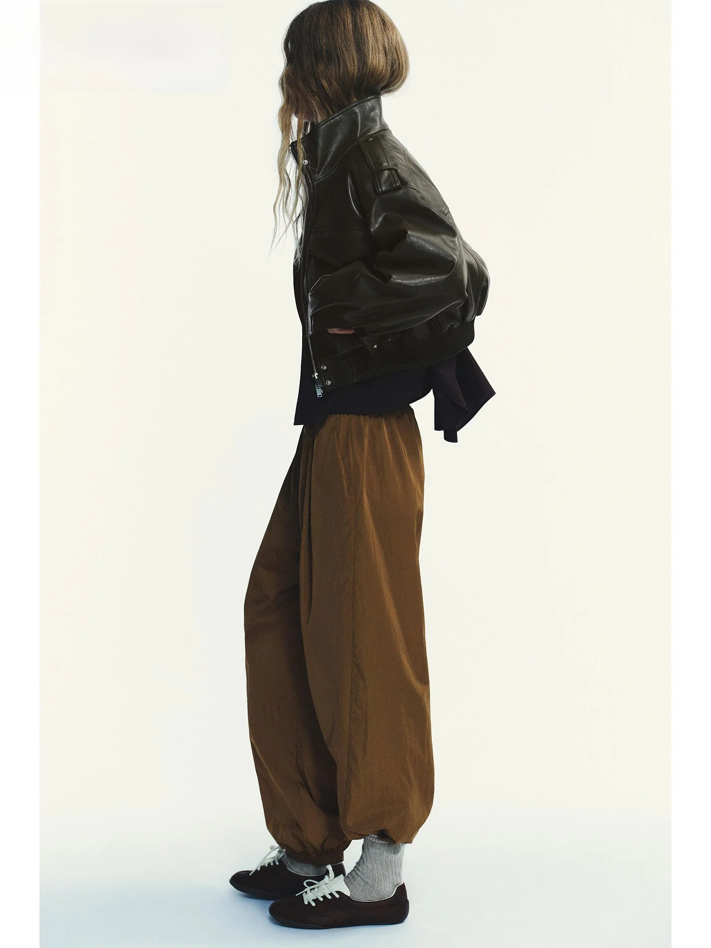 ZAPRHA Faion Casual Leather Look Jaet Stehkragen Long Sve Vielseitige Ort-Oberbekleidung für Damen Herbst 2025, Neuankömmling